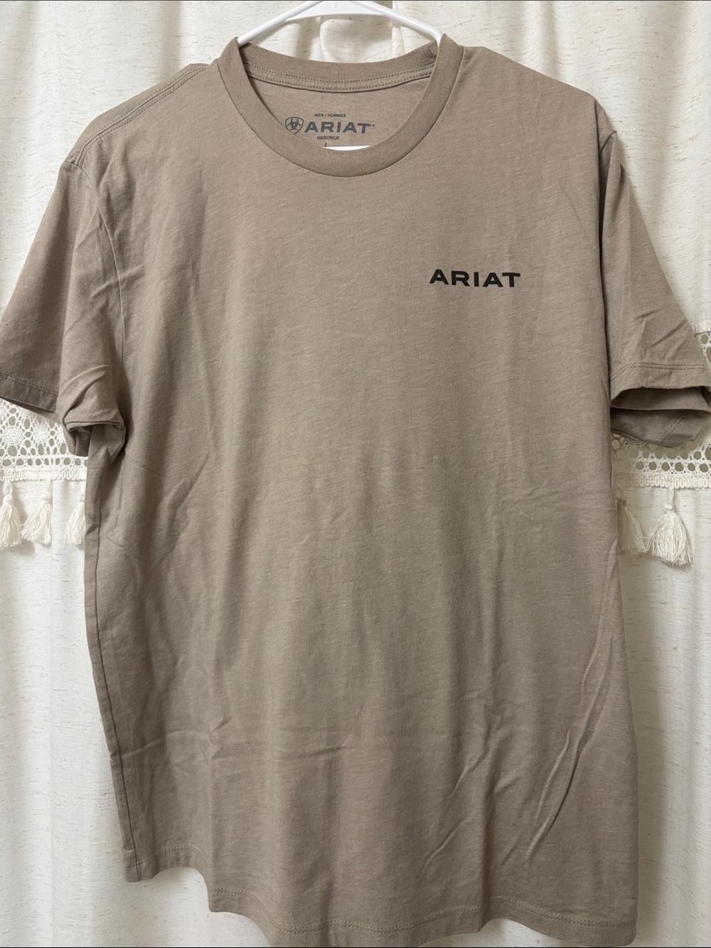 Ariat Men’s Short Sleeve Crew Tee in Taupe Brown with Black Logo